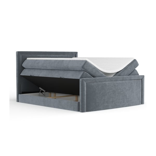 Sötétszürke ágyneműtartós boxspring ágy 200x200 cm Lavenda – Maison de Rêve-image-2