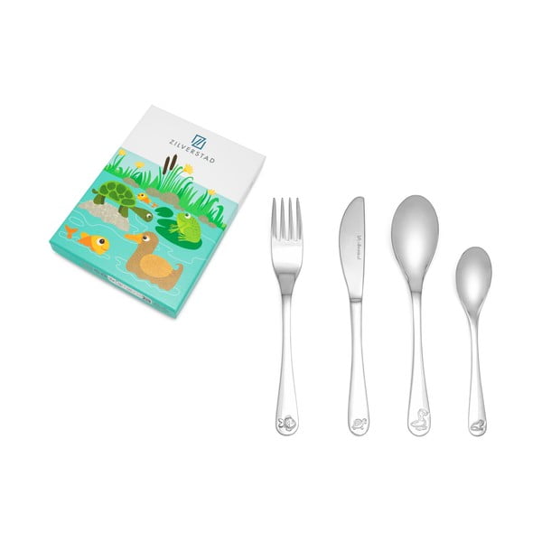 Ezüstszínű rozsdamentes acél gyerek evőeszköz készlet 4 db-os Water life – Zilverstad-image-3