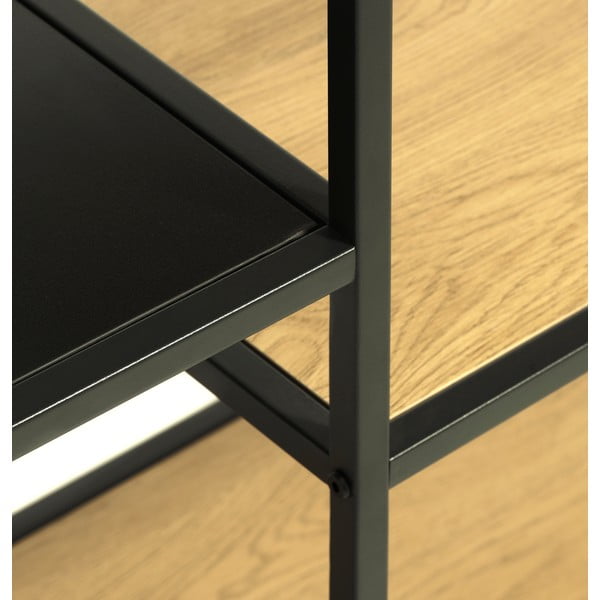 Fekete-natúr színű könyvespolc tölgyfa dekorral 80x146x35 cm Altino – Unique Furniture-image-4