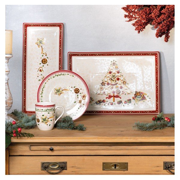 Piros-bézs porcelán szervírozó tányér karácsonyi motívummal, 40 x 27,5 cm - Villeroy & Boch-image-3