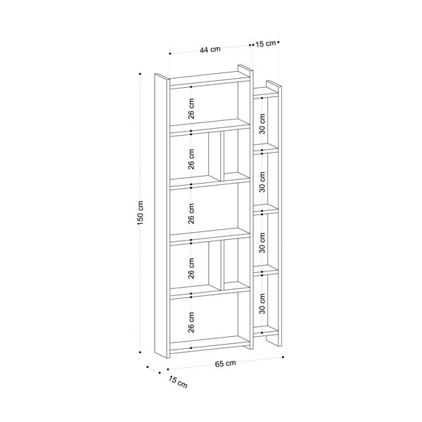 Natúr színű könyvespolc tölgyfa dekorral 65x150 cm Momo – Kalune Design-image-3