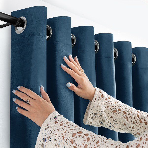 Kék bársony dimout (részleges sötétítő) függöny 200x270 cm Velto – Filumi-image-3