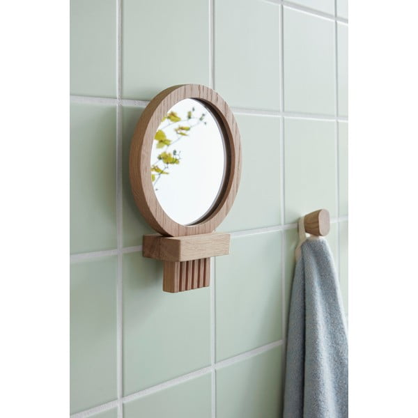 Fali-kozmetikai tükör tömörfa kerettel ø 14 cm – Hübsch-image-1