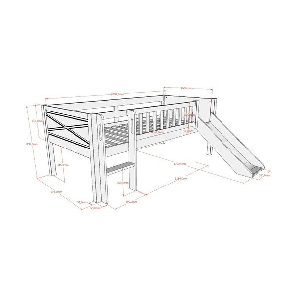 Fehér borovi fenyő galéria gyerekágy ágyráccsal 90x200 cm Scott – Vipack-image-2