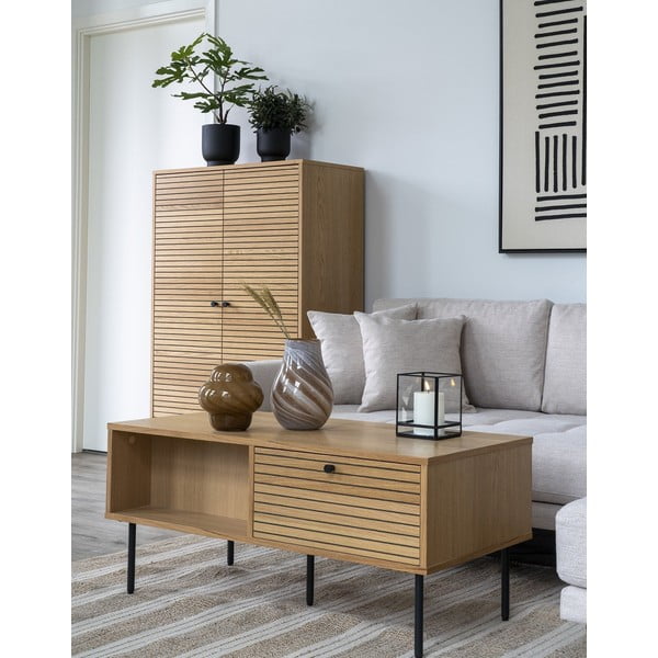 Natúr színű dohányzóasztal tölgyfa dekoros asztallappal 50x100 cm Kyoto – House Nordic-image-2