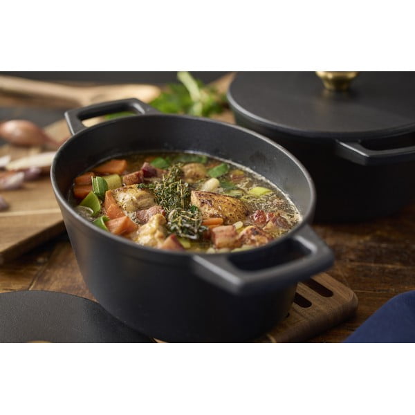 Indukciós tűzhelyhez alkalmas öntöttvas edény fedővel 3,8 l – Holm-image-1