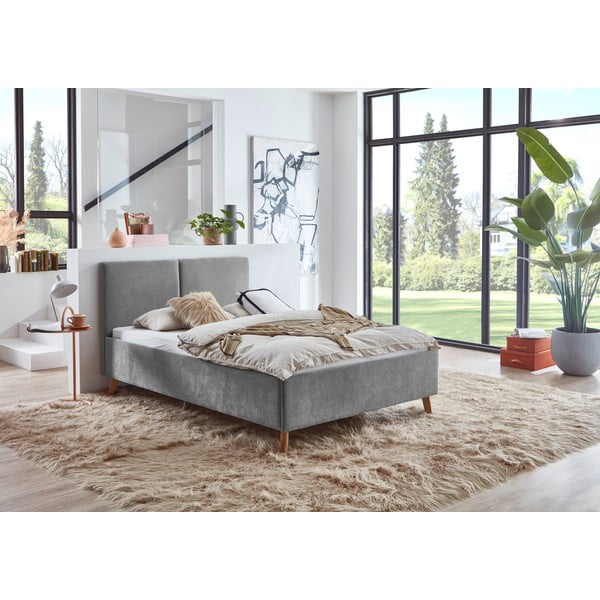 Szürke kárpitozott franciaágy ágyráccsal 140x200 cm Piano – Meise Möbel-image-1