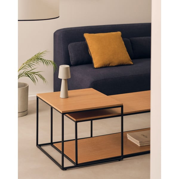 Natúr színű kerek dohányzóasztal szett tölgyfa dekoros asztallappal, 2 db-os 50x100 cm Yoana – Kave Home-image-1