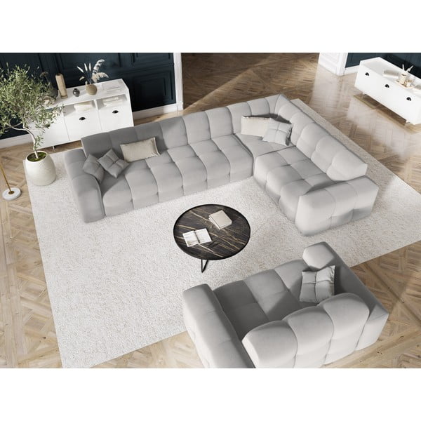 Világosszürke bársony sarokkanapé (jobb oldali) Kendal – Micadoni Home-image-1