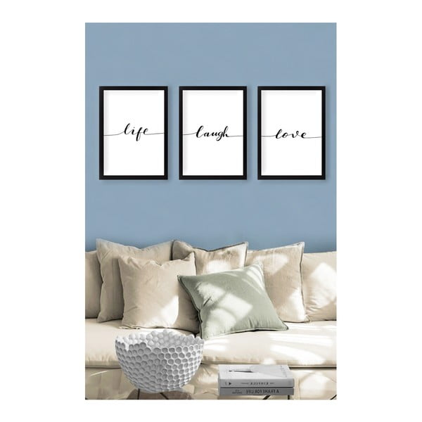 Kép szett 3 db-os 24x29 cm Life Laugh Love – Vavien Artwork-image-1