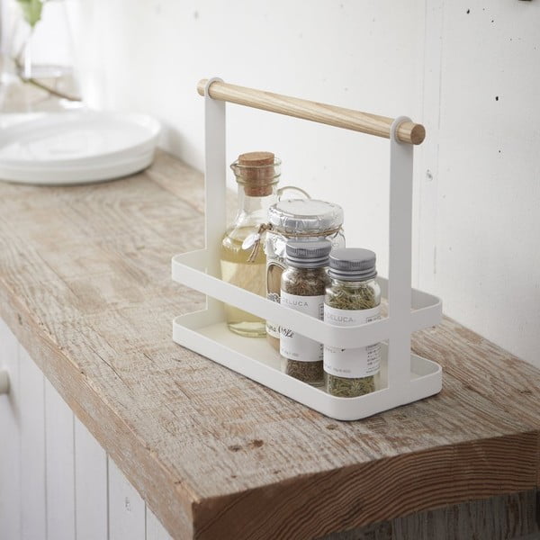 Tosca fehér fűszertartó polc bükkfa részletekkel - YAMAZAKI-image-1