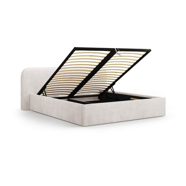 Fehér kárpitozott ágyneműtartós franciaágy ágyráccsal 200x200 cm Elizabeth – Micadoni -image-2