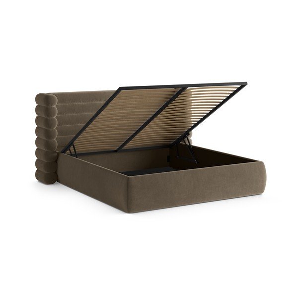 Szürkésbarna kárpitozott ágyneműtartós franciaágy ágyráccsal 160x200 cm Mount – Micadoni -image-2