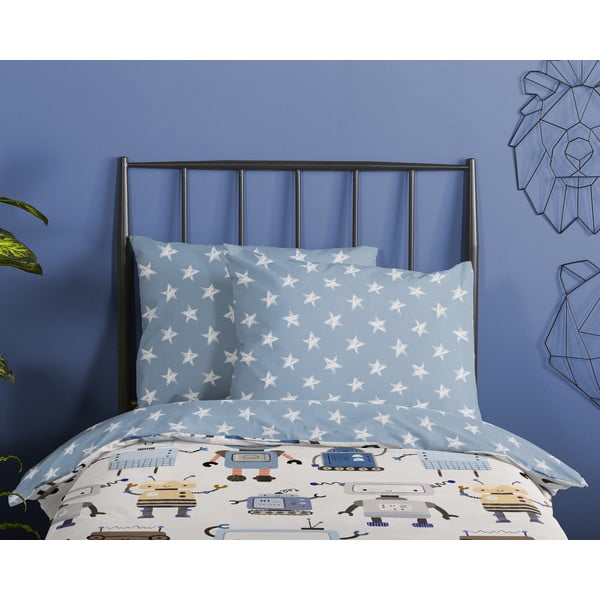 Kék-bézs egyszemélyes pamut gyerek ágyneműhuzat 140x200 cm Robo – Good Morning-image-2