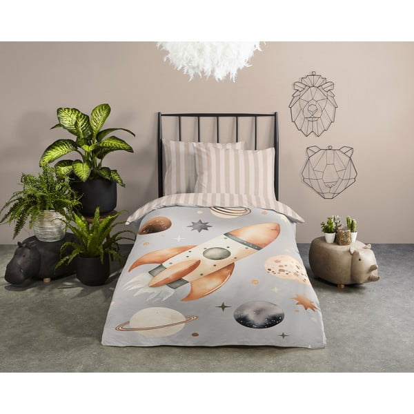 Szürkésbézs egyszemélyes pamut gyerek ágyneműhuzat 140x200 cm Explore – Good Morning-image-1