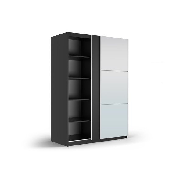 Fekete ruhásszekrény tükörrel és tolóajtókkal 151x215 cm Lisburn - Cosmopolitan Design-image-2