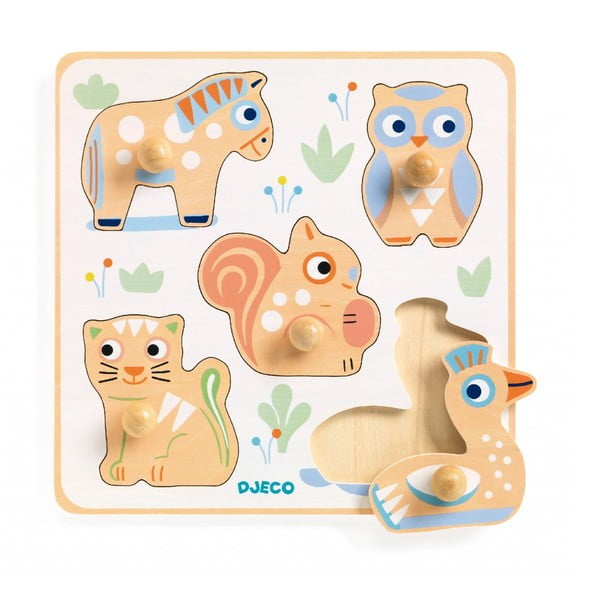 Pasztellszínű állatok fa puzzle kisgyerekeknek - Djeco