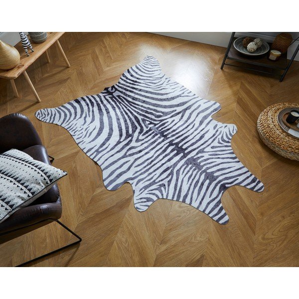 Fehér-fekete szintetikus szőrme szőnyeg 195x155 cm - Flair Rugs-image-1