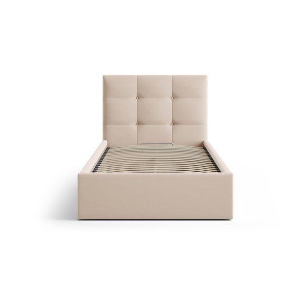 Világosbarna kárpitozott ágyneműtartós egyszemélyes ágy ágyráccsal 90x200 cm Phaedra – Micadoni -image-3