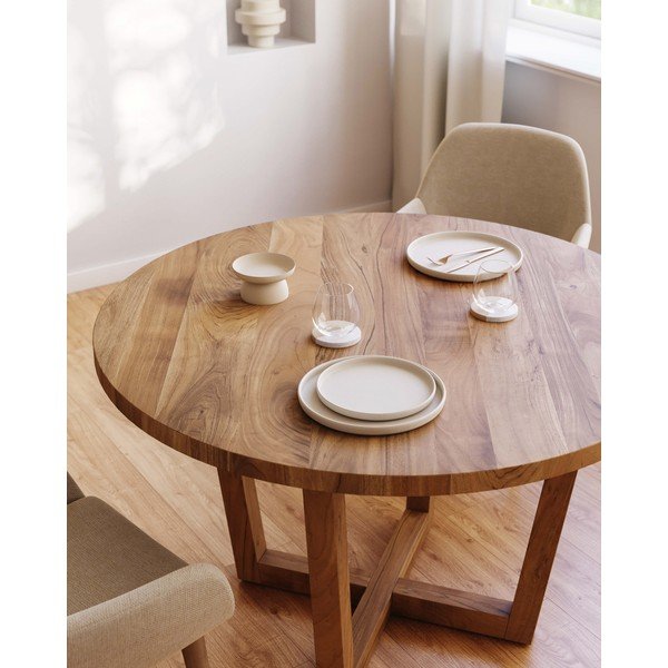 Natúr színű akácfa kerek étkezőasztal ø 120 cm Nahla – Kave Home-image-1