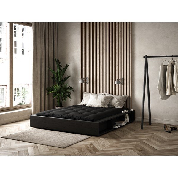 Ziggy fekete kétszemélyes tömörfa ágy fekete Double Latex futon matraccal és tatamival, 160 x 200 cm - Karup Design-image-1