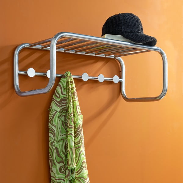 Ezüstszínű fém fali fogas polccal 72 cm Retro – Spinder Design-image-4