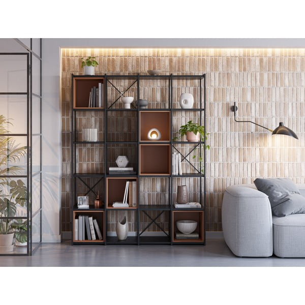 Fekete-téglavörös könyvespolc 140x179 cm Anya – Marckeric-image-1