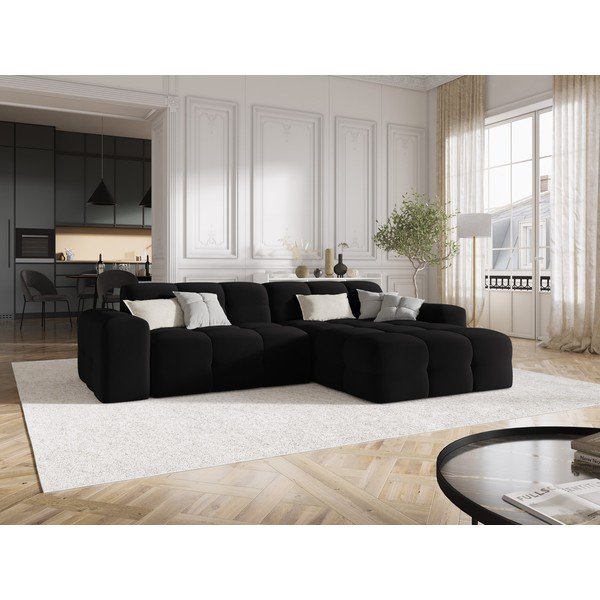 Fekete bársony sarokkanapé (jobb oldali) Kendal – Micadoni Home-image-1