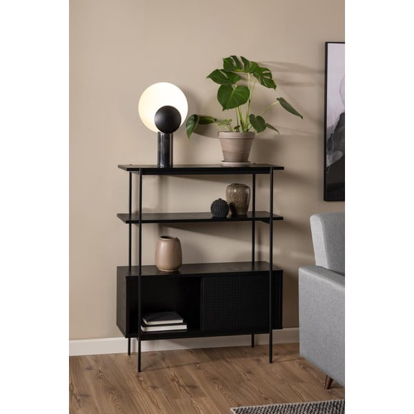 Fekete könyvespolc tolóajtóval kőrisfa dekorral 94x114 cm Angus – Actona-image-1