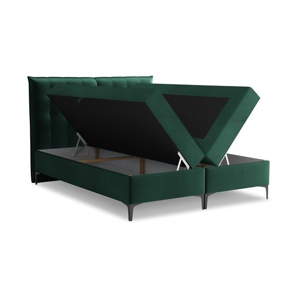 Sötétzöld ágyneműtartós boxspring ágy 160x200 cm Mikana – Makamii-image-1