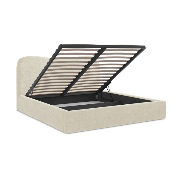 Bézs kárpitozott ágyneműtartós franciaágy ágyráccsal 140x200 cm Kahai – Makamii-image-3