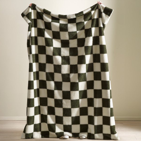 Fehér-zöld takaró 130x170 cm Cosy Soft Checkerboard – Catherine Lansfield-image-1