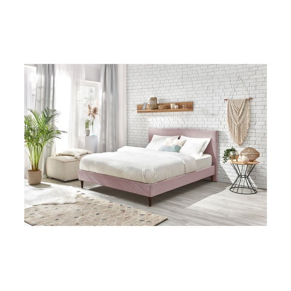 Rózsaszín kárpitozott franciaágy ágyráccsal 160x200 cm Anja – Bobochic Paris-image-4