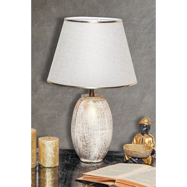 Krémszínű-aranyszínű asztali lámpa textil búrával (magasság 50 cm) Yakamoz – Opviq lights-image-1