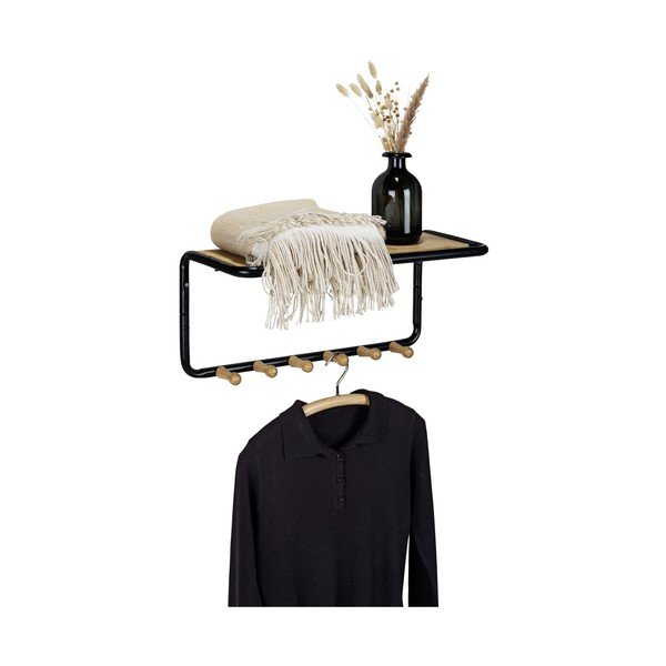 Fekete-natúr színű fém fali fogas polccal Loft – Wenko-image-3