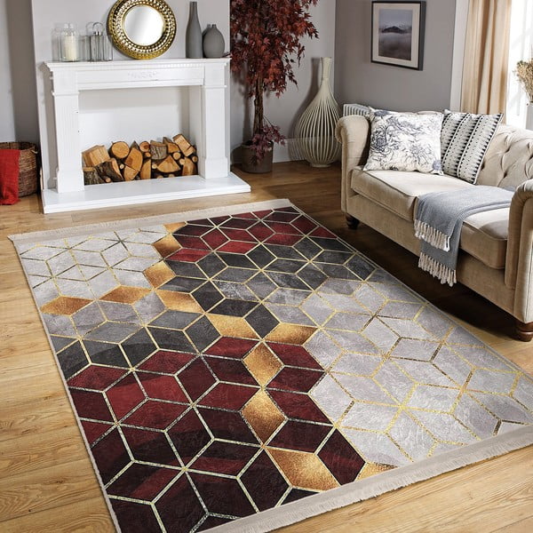 Borvörös-szürke mosható szőnyeg 160x230 cm – Mila Home-image-1