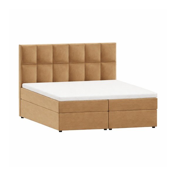Okkersárga ágyneműtartós boxspring ágy 140x200 cm Flip – Ropez