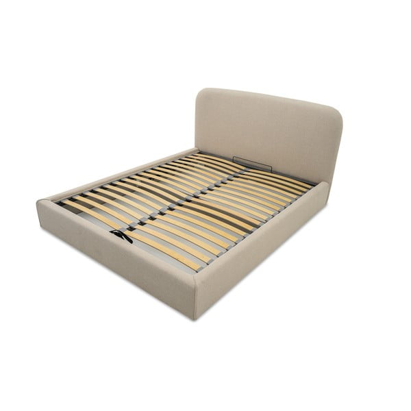 Bézs kárpitozott ágyneműtartós franciaágy ágyráccsal 180x200 cm Sea – Scandic-image-4