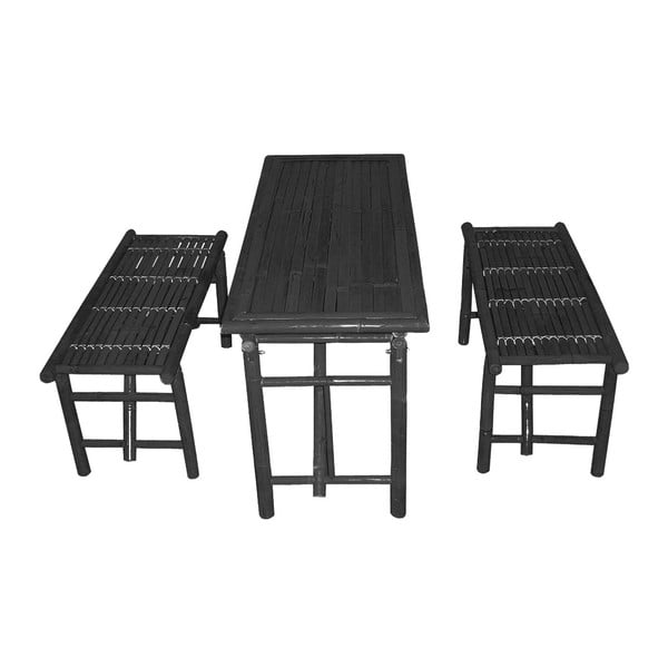 Fekete bambusz asztal és 2 részes pad szett - Leitmotiv