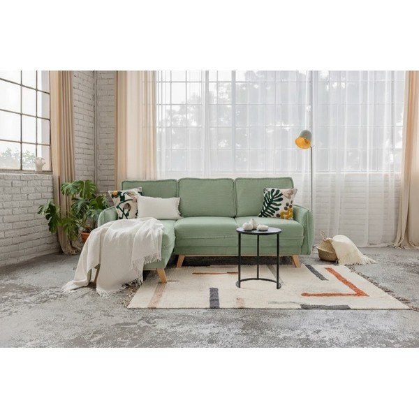 Világoszöld kordbársony kinyitható sarokkanapé (variálható) Tori – Bonami Selection-image-1