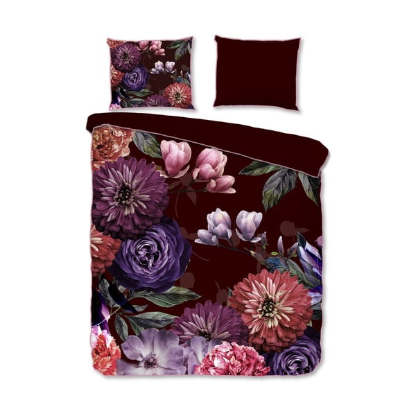 Gerbera organikus pamut egyszemélyes borvörös ágyneműhuzat, 140 x 220 cm - Descanso