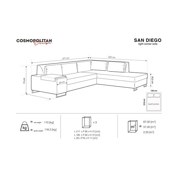 San Diego zöld kinyitható kanapé, jobb oldali - Cosmopolitan Design-image-2