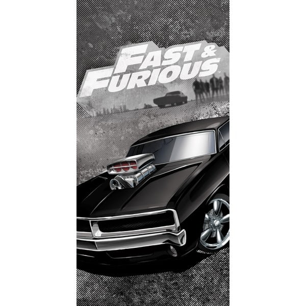 Fast & Furious fekete pamut gyerektörölköző, 70 x 140 cm - Halantex