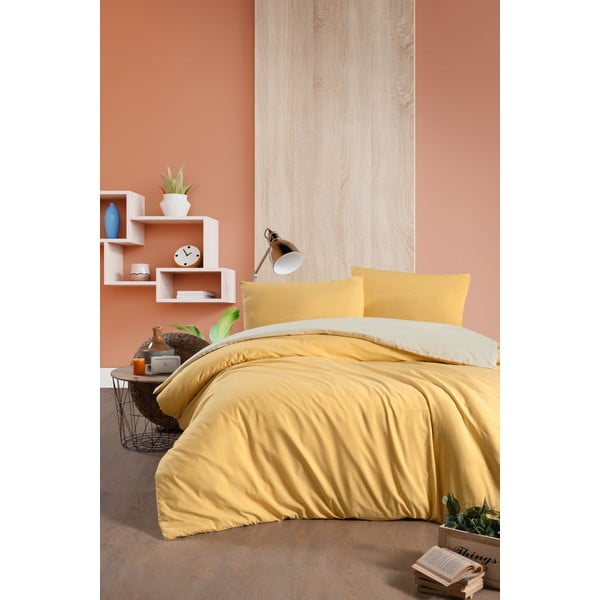 Sárga-krémszínű kétszemélyes-hosszabbított pamut ágyneműhuzat lepedővel 200x220 cm – Mila Home-image-1