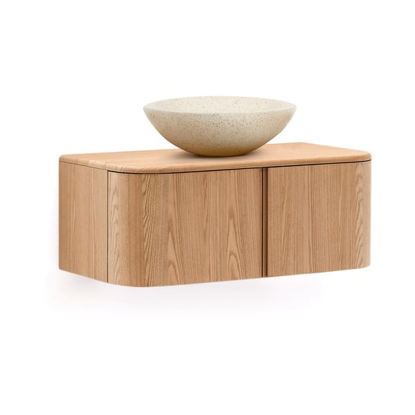 Natúr színű fali mosdó alatti szekrény kőrisfa dekorral 90x35 cm Salaya – Kave Home-image-3