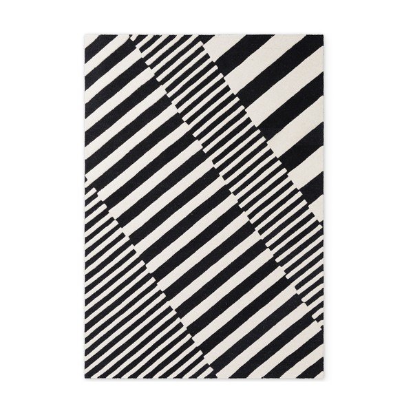 Fekete-fehér kézi szövésű gyapjú szőnyeg 120x180 cm Stryve Flux – Elle Decoration