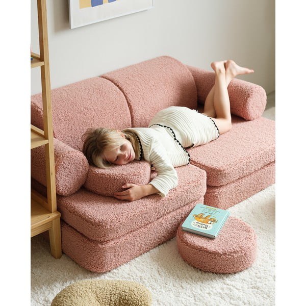 Rózsaszín buklé gyerek kanapé 132 cm Settee – Wigiwama-image-2