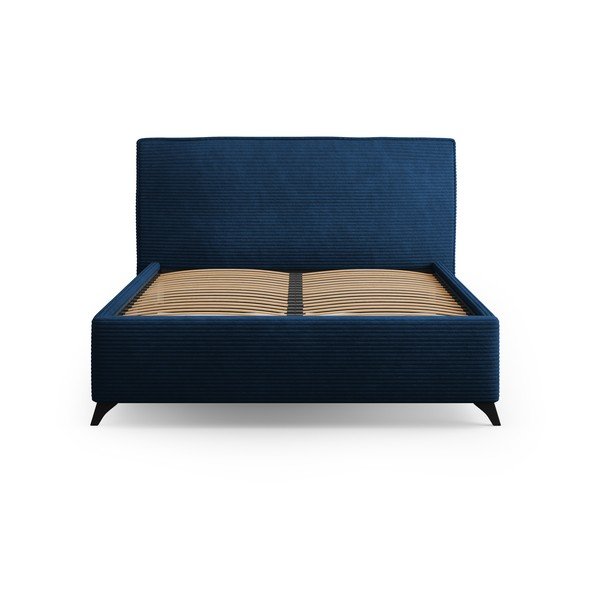 Sötétkék kárpitozott franciaágy tárolóhellyel, ágyráccsal 160x200 cm Malou – Milo Casa-image-2