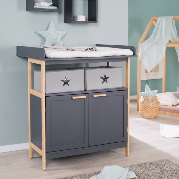 Antracitszürke alacsony gyerek komód pelenkázó feltéttel 87x75 cm Berlin – Roba-image-3