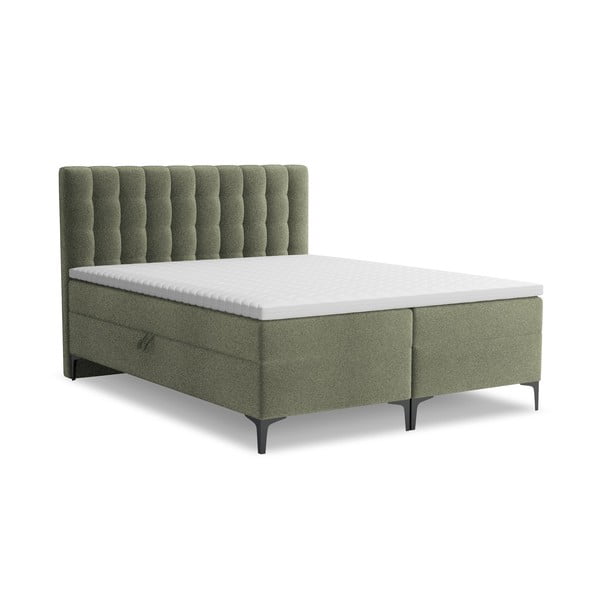Zöld ágyneműtartós boxspring ágy 140x200 cm Puhala – Makamii